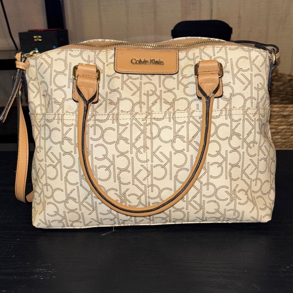 Calvin Klein Beige and Tan Logo Tote